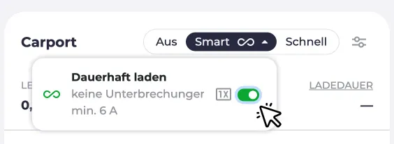 Screenshot der Option Dauerhaft laden im Dropdown des Smart-Modus.