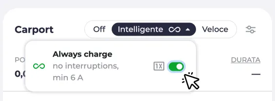 Screenshot dell’opzione Carica sempre nel menu a tendina della modalità Intelligente.