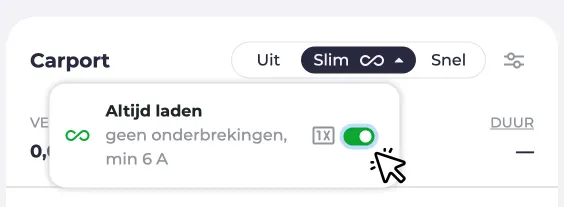 Screenshot van de optie Altijd laden in het uitklapmenu van de modus Slim.