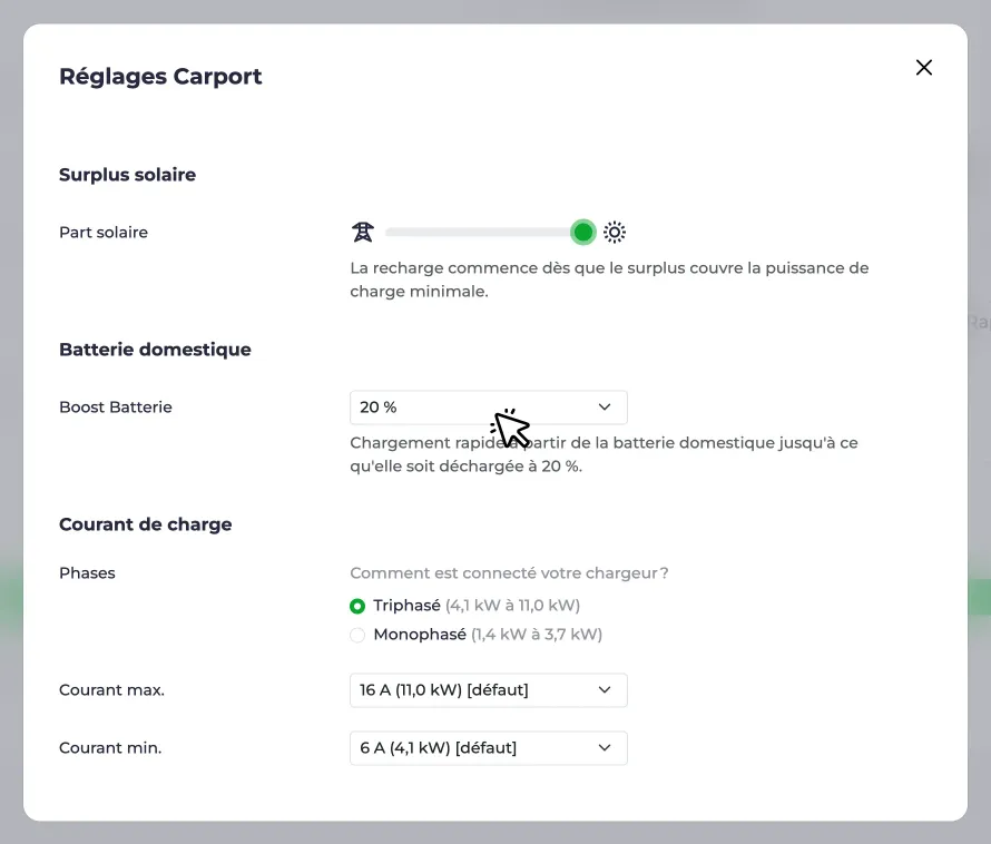 Définir la limite du boost batterie
