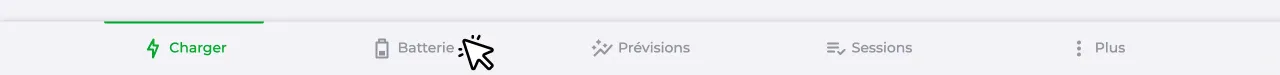 Page Batterie dans la barre de navigation