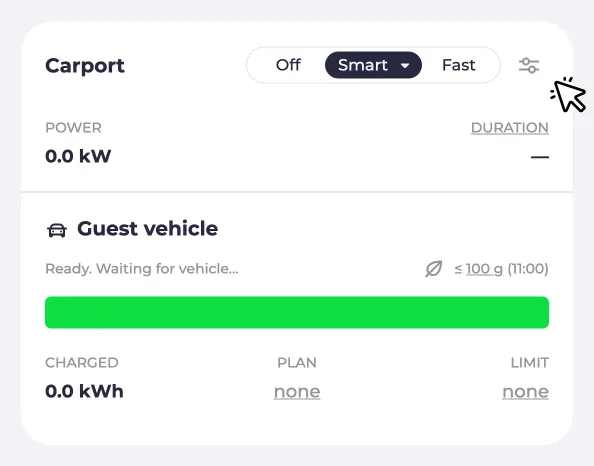 Settings at the charging point