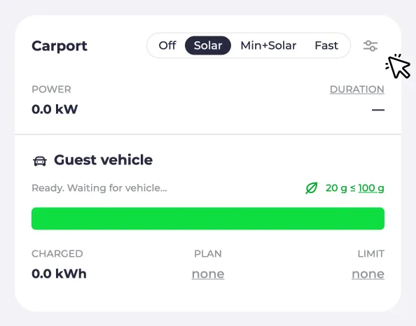 Settings at the charging point