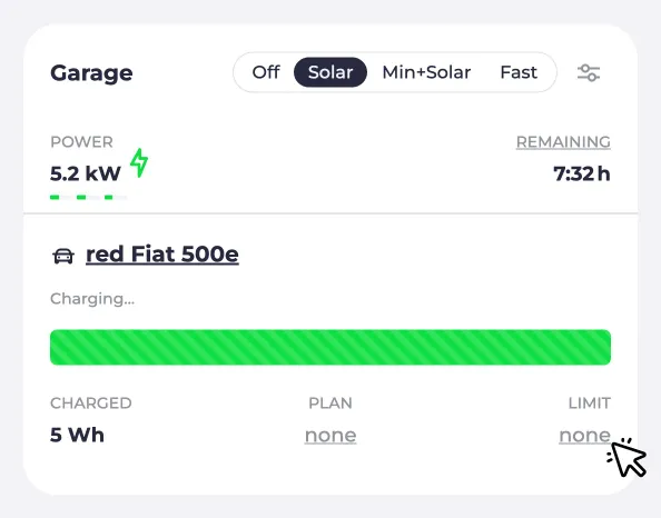 Screenshot of a charging point Energy limit of 15 kWh