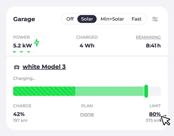 Screenshot of a charging point charging limit at 90%