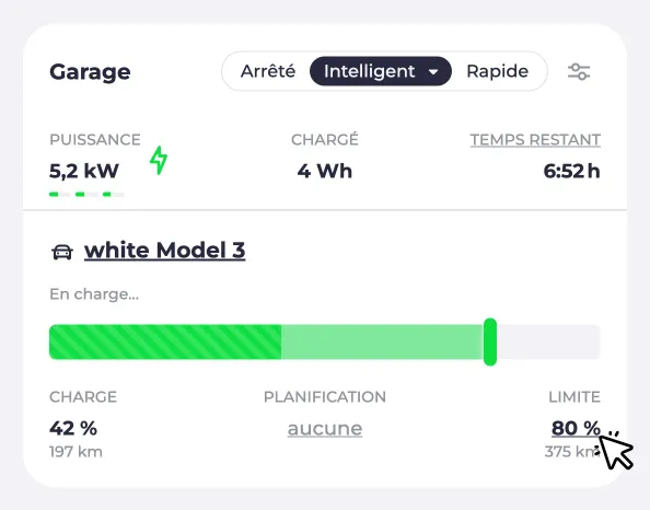 Capture d’écran d’un point de charge avec une limite de charge à 90 %