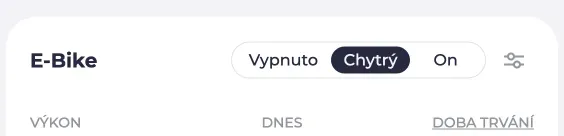 Snímek obrazovky přepínatelné zásuvky s režimy Vypnuto, Chytrý a Zapnuto.