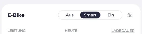 Screenshot einer schaltbaren Steckdose mit den Modi Aus, Smart und Ein.