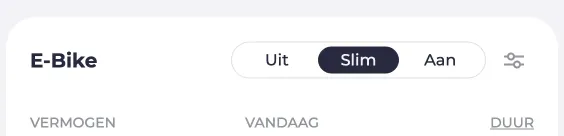 Screenshot van een schakelbaar stopcontact met de modi Uit, Slim en Aan.