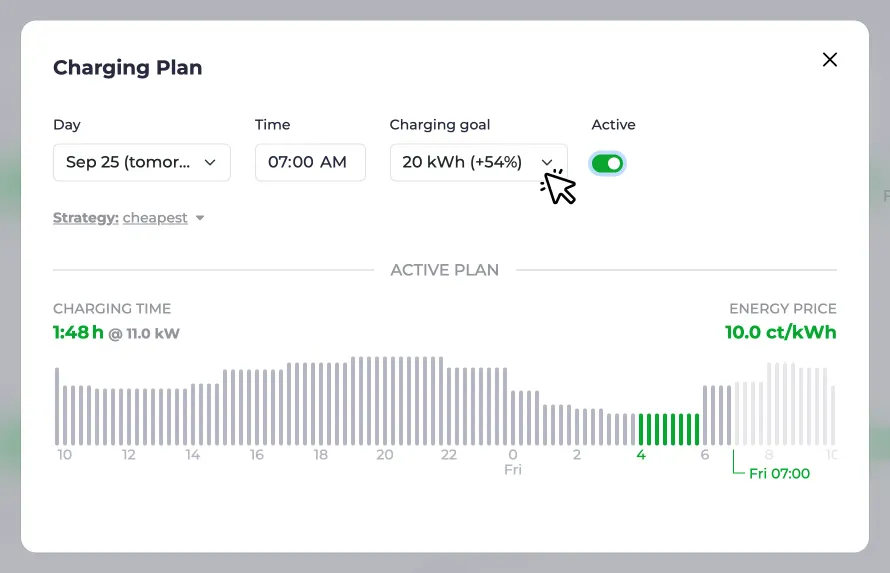 Screenshot of a charging plan using energy amount