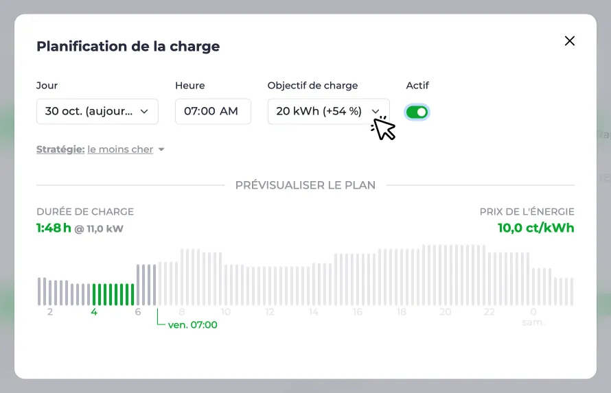 Capture d’écran d’un plan de charge basé sur une quantité d’énergie