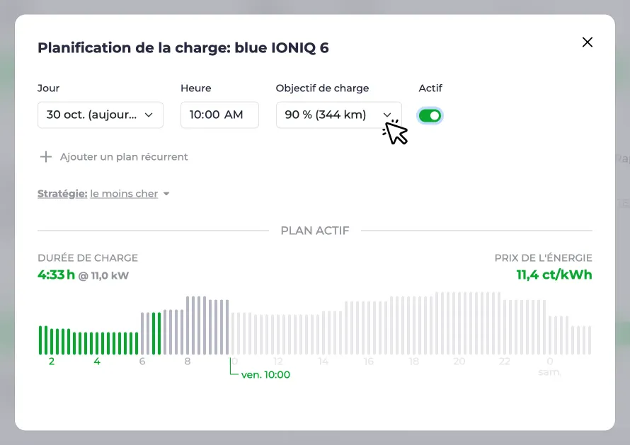 Capture d’écran d’un plan de charge basé sur le niveau de charge
