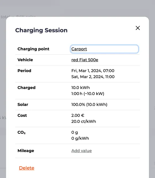 Detailed view of a charging session
