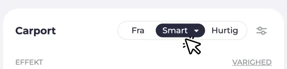 Skærmbillede af et ladepunkt. Markøren klikker på tilstanden Smart.