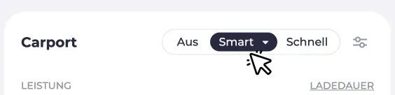 Screenshot eines Ladepunktes. Cursor klickt auf den Smart-Modus.