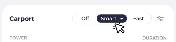 Screenshot of a charging point. Cursor clicks on the Smart mode.