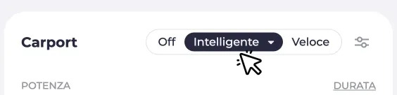 Screenshot di un punto di ricarica. Il cursore fa clic sulla modalità Intelligente.
