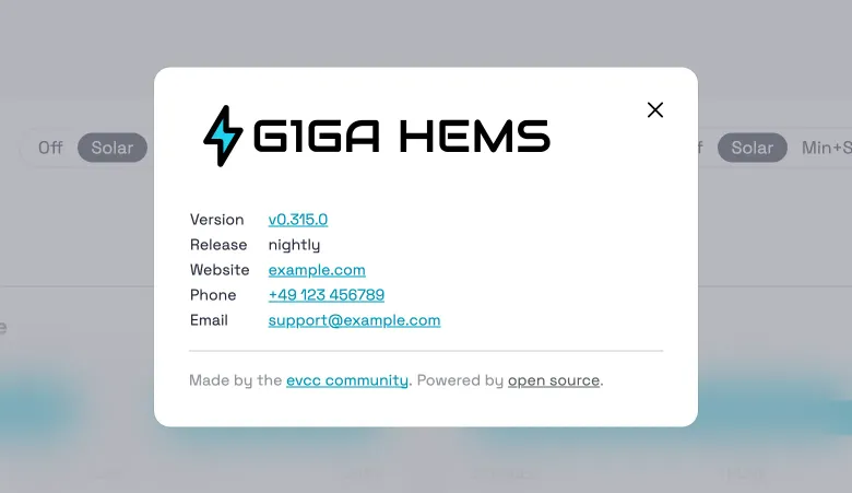 Version dialog with custom logo and contact details