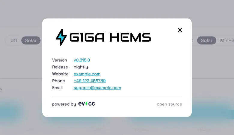 Version dialog with custom logo and contact details