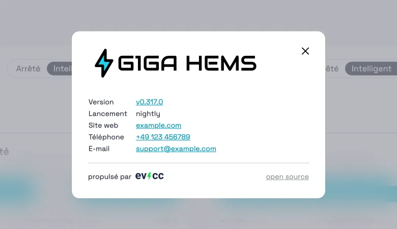 Boîte de dialogue Version avec logo et coordonnées personnalisés