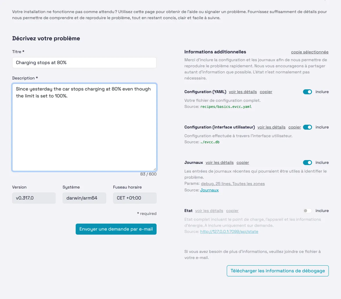 Signalement d’un problème par e-mail