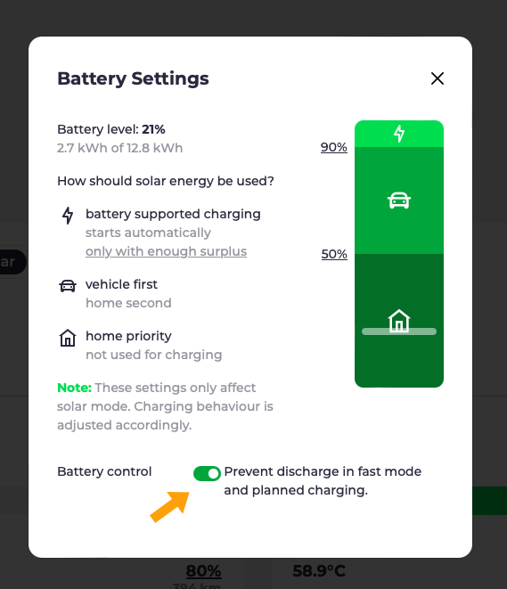 Battery control: Prevent battery discharge when fast charging