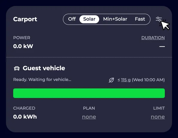 Settings at the charging point