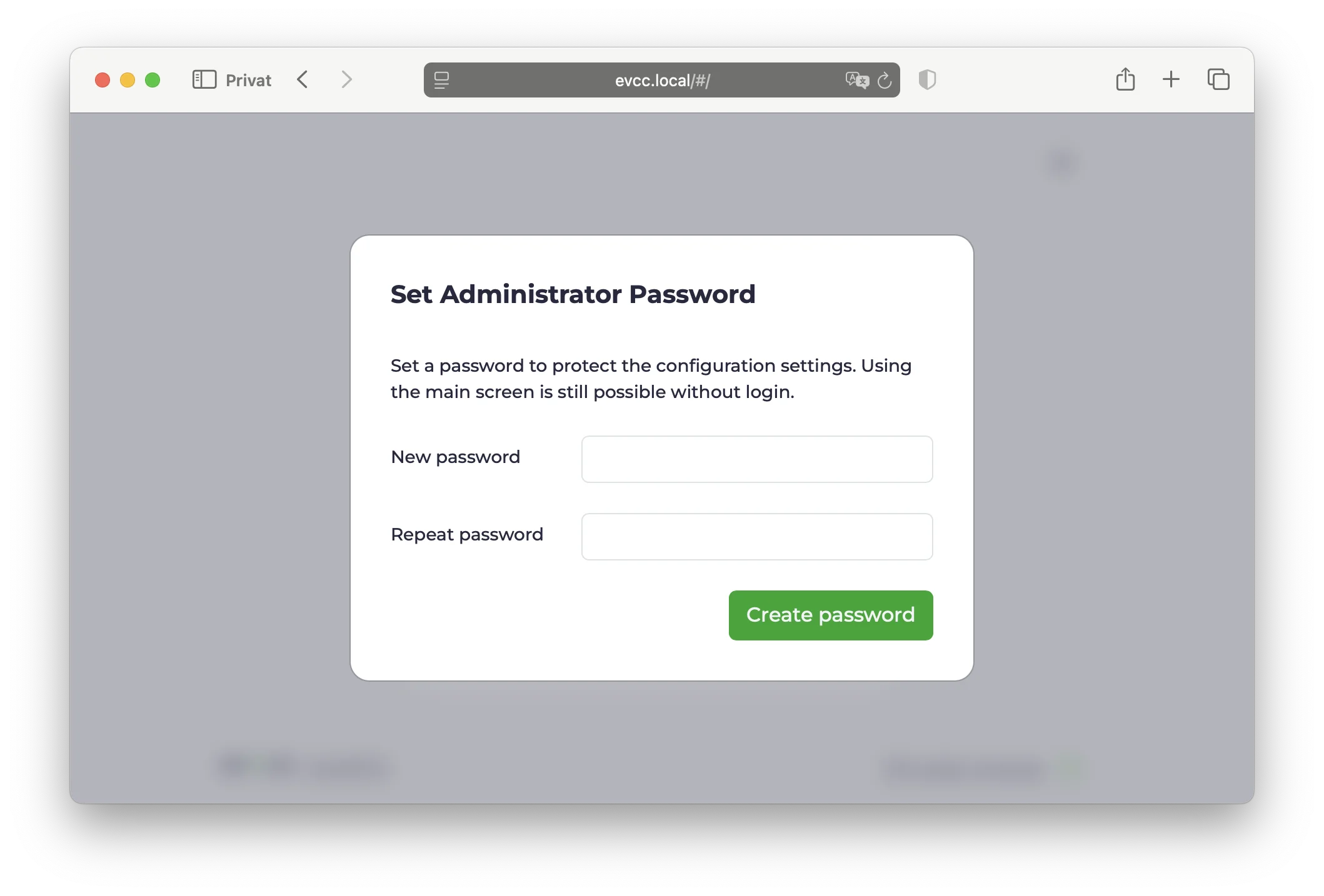 evcc Password Setup