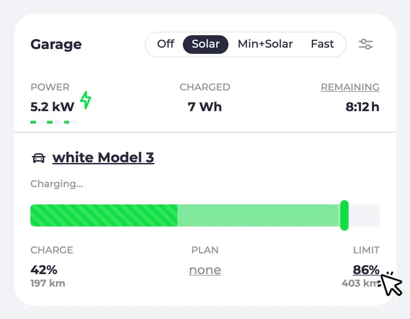 Screenshot of a charging point charging limit at 90%