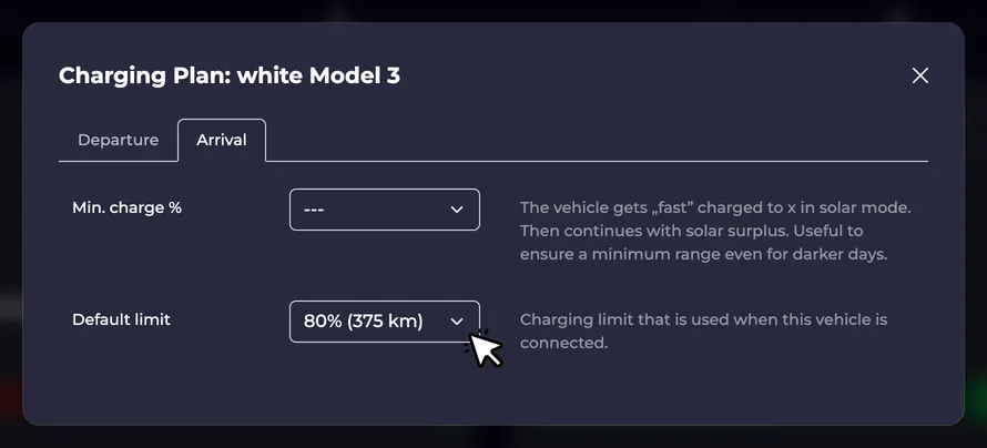 Screenshot of the default load limit setting in the load planning dialog