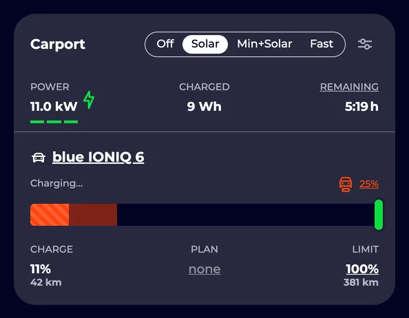 Screenshot of a charging point with active minimum charge