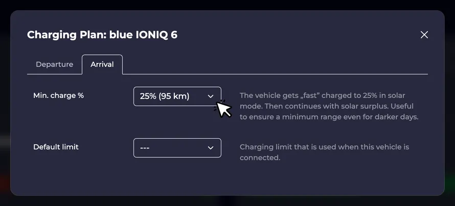 Screenshot of the minimum charge setting in the charging plan dialog