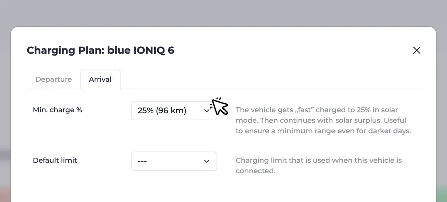 Screenshot of the minimum charge setting in the charging plan dialog
