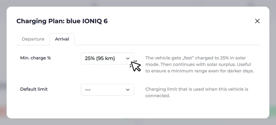 Screenshot of the minimum charge setting in the charging plan dialog